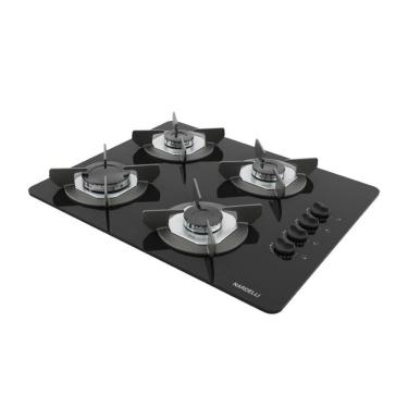 Imagem de Fogão Cooktop Vidro Gás 4 Bocas Simples Safe Ferro Flange Inox Safe4 Nardelli Bivolt