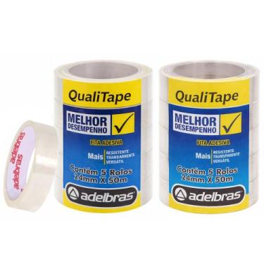 Imagem de Kit com 10 Fitas Adesivas Qualitape 24mm por 50 Metros - Adelbras