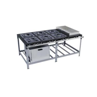 Imagem de Fogão Industrial 6 bocas 40x40 Banho Maria e Forno queimadores duplos 