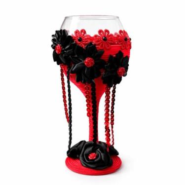 Imagem de Taça Artesanal Pomba Gira Tecido Vidro 300ml - Lua Mística - 100% Orig