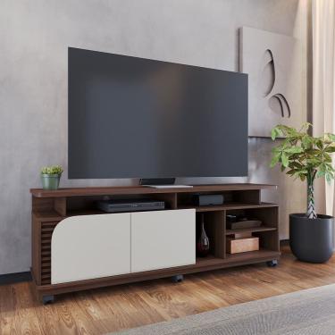 Imagem de Rack Bancada Jurerê 1.8 para Sala de TV até 75 Polegadas Nogueira Off White Matte Colibri