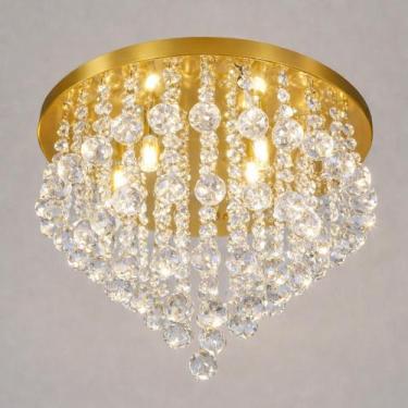 Imagem de Lustre Dourado Para Sala Base 40 cm Cristal Dourado Champanhe - Jana L