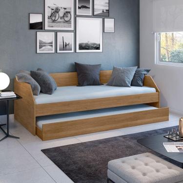 Imagem de Bicama Solteiro Duo Luxo com Cama Auxiliar em Mdf Premium Amendoa