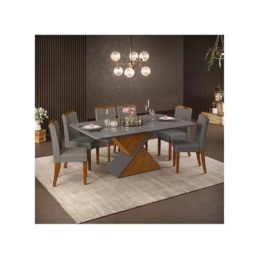 Imagem de Mesa de Jantar 6 Cadeiras Retangular Cinza e Lunar DJ Móveis Firenze, 