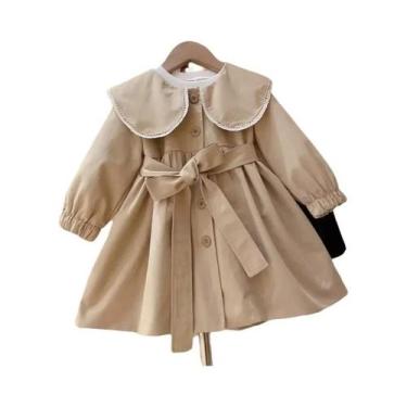 Imagem de Casaco Longo Para Meninas, Moda Infantil, Jaqueta Com Cinto, Colarinho