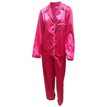 Imagem de Conjunto Pijamas de Cetim estilo Americano com abertura frontal e deta