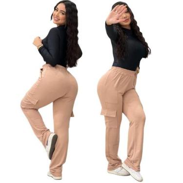 Imagem de Calça com Bolsos Cargo Wide Leg Femenina Tendencia - GRINGAS MODEL, Nu