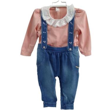 Imagem de Macacão Finta Suspensório Jeans Bebê Menina Paraiso Rf 12982, Rosa chá