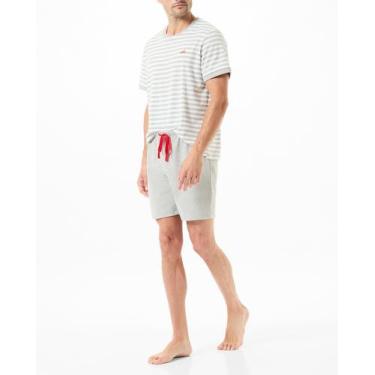 Imagem de Pijama Feminino Listrado de Algodão Macio Cinza Lohe, Cinza, GG