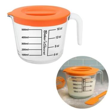 Imagem de Jarra Medidora em Vidro Graduada 500ml com Tampa Cozinha - Baker's Sec