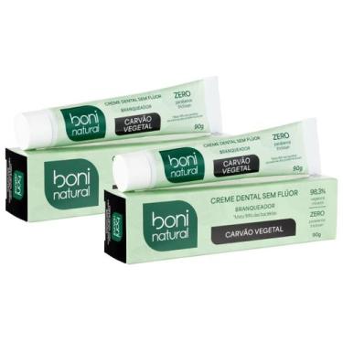 Imagem de Kit 2 Creme Dental Boni Natural Sem Fluor Carvao Vegetal Branqueador A