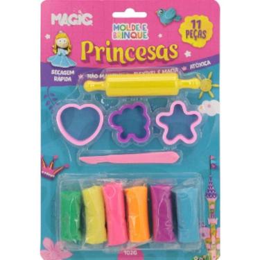 Imagem de Kit de Massa para Modelar Criativa Princesas com 11 Peças Moldes e Acessórios Temáticos Atóxica