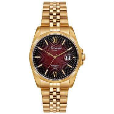 Imagem de Relógio Automático Masculino 1954 Clássico em Aço Inox com Calendário Vermelho e Dourado Mondaine 40CM