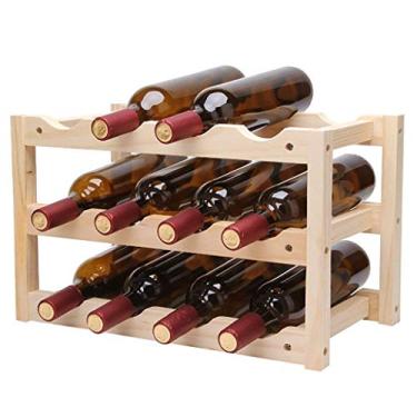 Imagem de Pkfinrd Adegas de vinho de madeira sólida nórdica rack de vinho de madeira maciça para decoração de casa sala de estar restaurante rack de vinho tamanho 46 x 24 x 28 cm
