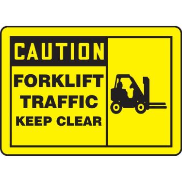 Imagem de Placa Accuform MVHR655VS, Legend"CUIDADO FORKLIFT TRAFFIC CLEAR", 25,4 cm de comprimento x 35,5 cm de largura x 0,0 cm de espessura, vinil adesivo, 25,4 cm x 35,5 cm, preto sobre amarelo