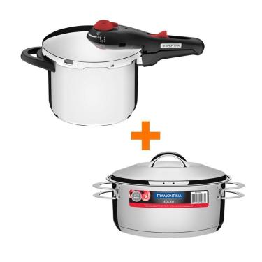 Imagem de KIT - Panela de pressão inox 6L Solar + Panela Inox Fundo Triplo Solar 4,7L - Tramontina