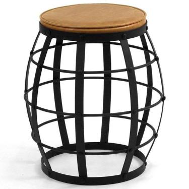 Imagem de Banco Decorativo Garden Estofado Flora Preto Couro Marrom