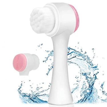 Imagem de Escova facial de silicone manual dupla face para limpeza facial e limpeza de poros, adequada para todos os tipos de pele (rosa)