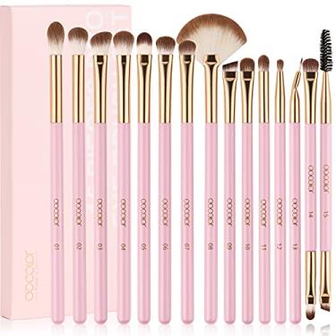 Imagem de Docolor Pincéis de maquiagem para os olhos, 15 peças, conjunto de pincéis de sombra com pelos sintéticos macios, corretivo profissional de mistura de sombra para os olhos, delineadores para os olhos, conjunto premium de pincéis de maquiagem para os olhos (rosa)