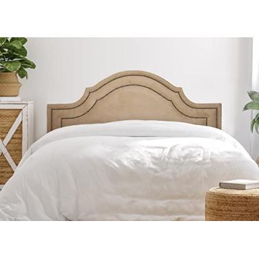 Imagem de Cabeceira King Provençal Luxo Dupla 193x60 Suede Bege - Tachas Fumê