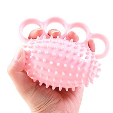 Imagem de Exercitador de aperto de mão, bola de exercitador de quatro dedos e exercitadores de mão para força, bola de aperto e bolas de estresse para adultos, bola de terapia para cãibras nas mãos e recuperação (Rosa)