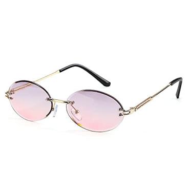 Imagem de Óculos de sol femininos sem moldura ovais com lente de corte de diamante vintage óculos de sol ovais vintage óculos de sol UV400 tons, C09, MULTI