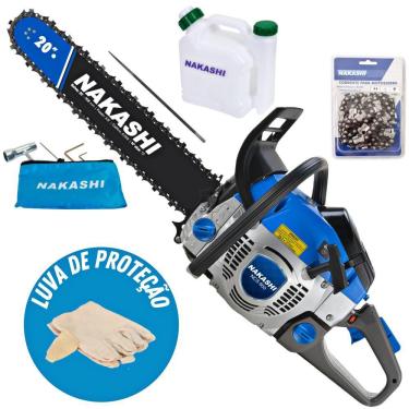 Imagem de Motosserra À Combustão Nakashi NCS-650 Profissional 65,1cc 2 Tempos Com Sistema de Lubrificação da Corrente de 72 Elos Para uso Agropecuário