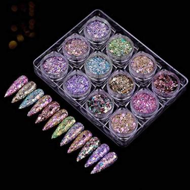 Imagem de Sethexy 12 cores holográfico glitter salão manicure unhas superfinas lantejoulas misturado iridescente paillette para unhas arte (C)