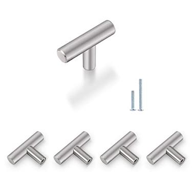 Imagem de Puxadores de armário Probrico de níquel escovado com orifício único, alças de armário em T de aço inoxidável, puxadores de gaveta modernos, 5 polegadas de comprimento