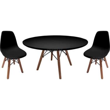 Imagem de Mesa Infantil Redonda 80cm MDF Eiffel Charles Eames + 2 Cadeira Infantil (Preto, 80cm Diâmetro)