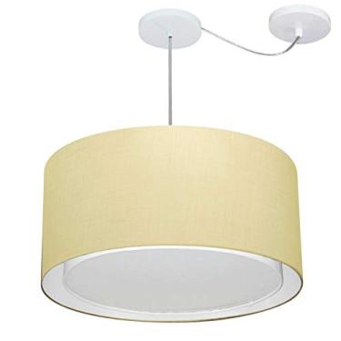 Imagem de Lustre Pendente Cilíndrico com Desvio de Centro Cúpula Tecido 30/50x40 cm, Vivare Iluminação, Pendente4315 LA, Algodão Cru, Médio