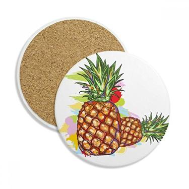 Imagem de Abacaxi para casal com desenho de frutas e porta-copos Caneca de proteção de mesa Pedra absorvente