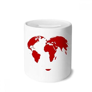 Imagem de DIYthinker Caixa de moedas de cerâmica com mapa múndi vermelho coração dia dos namorados porta-moedas presente de cofrinho