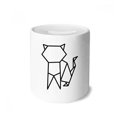 Imagem de DIYthinker Caixa de moedas abstrata em forma geométrica de gato origami, porta-moedas de cerâmica, presente de cofrinho