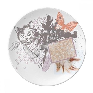 Imagem de Pequeno gato e borboleta em placa de pintura de tinta decorativa de porcelana Salver louças de jantar
