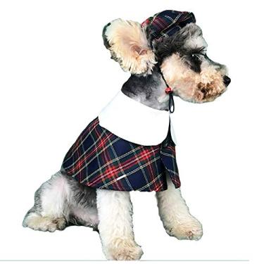Imagem de Fantasia xadrez para cães e gatos da Yu-Xiang, chapéu para animais de estimação, fantasia de gato, estilo britânico, roupa de Schnauzer, vestido para o Natal, Dia de Ação de Graças, Ano Novo (M, preto)
