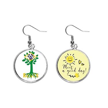 Imagem de Brinco de flor de sol com raízes da bandeira falsa do Brasil, joia moderna