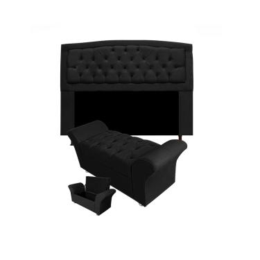 Imagem de Cabeceira Geovana e Calçadeira Veneza Baú King 195cm Suede Preto - LM DECOR