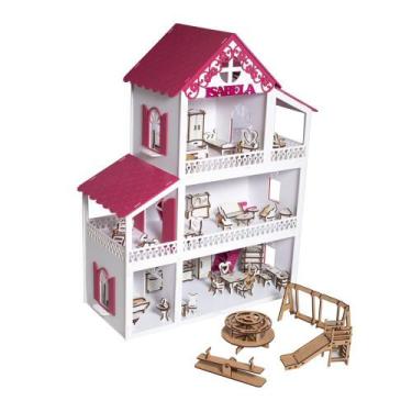 Casa Casinha De Boneca Mdf 26 Miniaturas + Rack P/ Celular Rosa - Perli  Designer