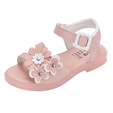 Imagem de Sandálias para meninas, sapatos de princesa, nó de laço, infantil, bico aberto, sola macia, flor quebrada, sapatos infantis, rosa, 33 Big Kids