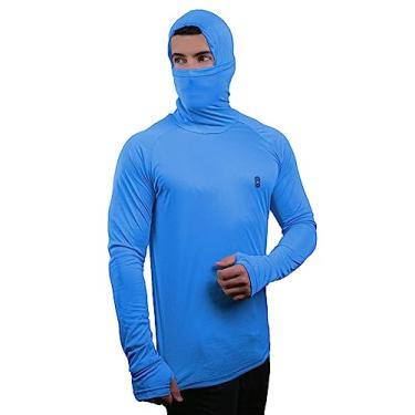 Imagem de Camiseta Skube Com Máscara e Capuz Proteção UV 50+ Dry Fit Segunda Pele Térmica Tecido Termodry Manga Longa Dedeira - Azul Turquesa - M