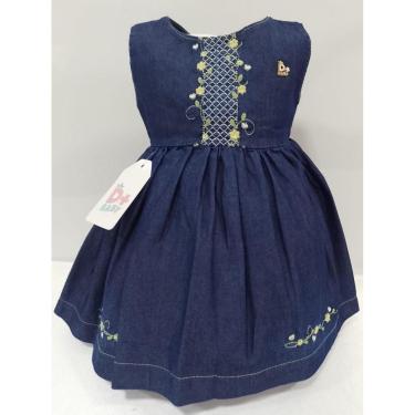 Imagem de Vestido Luxo Menina Malha Denim Bordado Verão D+ Baby 60211 - Amarelo - TAM 2 ANOS-Feminino