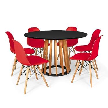 Imagem de Conjunto Mesa de Jantar Talia Amadeirada Preta 120cm com 6 Cadeiras Eames Eiffel - Vermelho