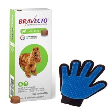 Imagem de Bravecto Cães Antipulgas e Carrapatos MSD 500mg 10-20 kg | Kit Luva Massageadora Tira Pelos