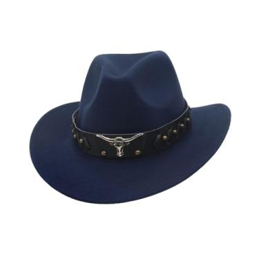 Imagem de Colaxi Chapéu de cowboy ocidental, chapéu de sol, decoração confortável, feminino, masculino, cowgirl, proteção solar para pesca, férias, acampamento, Azul escuro