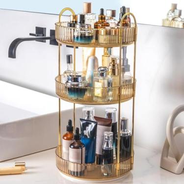 Imagem de Organizador de maquiagem giratório 360 ° para bancada de prateleira de vaidade Organizador de banheiro de grande capacidade Armazenamento de cosméticos Porta perfume giratório Organizador de cuidados