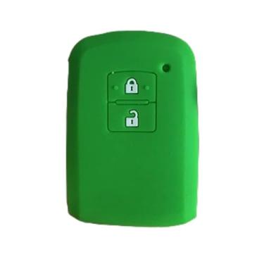 Imagem de CSHU Borracha de silicone com 2 botões Porta-chave do carro inteligente Capa da chave do carro Capa do chaveiro Anel de bolsa para chaves, adequado para Toyota Camry RAV4 Avalon Auris, verde