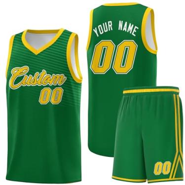 Imagem de Camiseta personalizada de basquete Jersey uniforme atlético hip hop impressão personalizada número de nome para homens jovens, Verde e amarelo-71, One Size