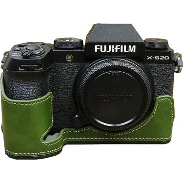 Imagem de BMAOLLONGB Capa para X-S20, capa de couro PU feita à mão para meia câmera versão com abertura inferior para Fujifilm X-S20 XS20 com alça de mão (verde-A)