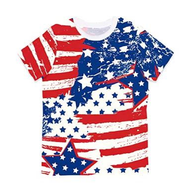 Imagem de Deerose Camisetas infantis de manga curta para meninos e meninas camiseta listrada de verão 3-14 anos, Bandeira dos EUA remendada, 13-14 Years